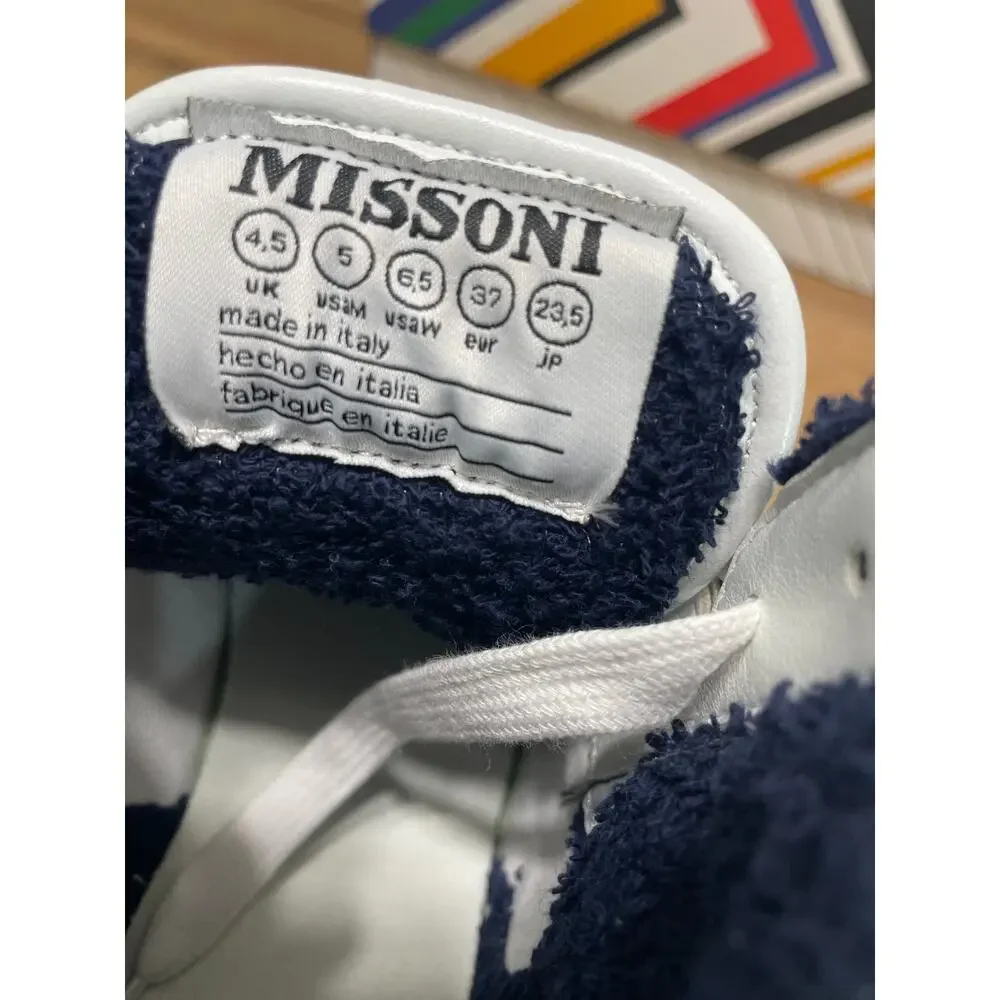 Missoni Basket High Luxury Sneaker White Blue Leather 5 M 6.5 W 37 EU NIB Unisex